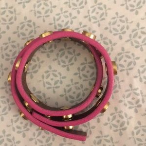 Tory Burch pink leather wrap around bracelet